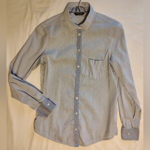 Massimo Dutti Women's One Pocket Blue Striped Button Down Size 4 100% Cotton